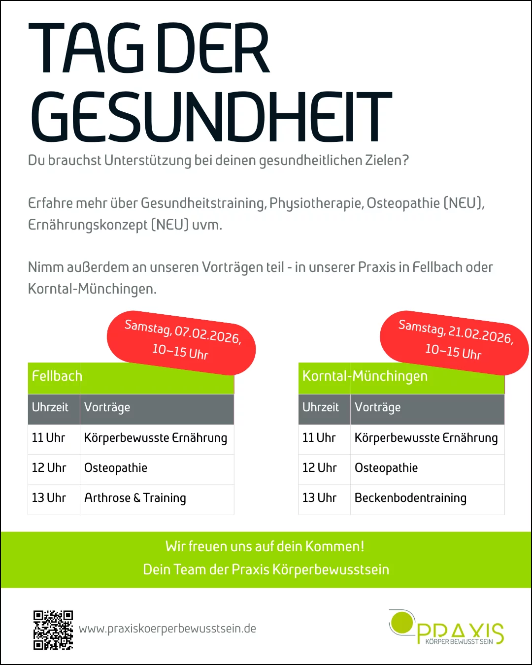 Tag der Gesundheit Übersicht FE + MÜ